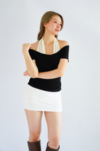 Jacey Halter Neck Faux 2 Piece Top in Black & White