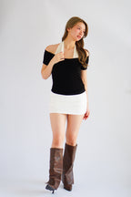Jacey Halter Neck Faux 2 Piece Top in Black & White