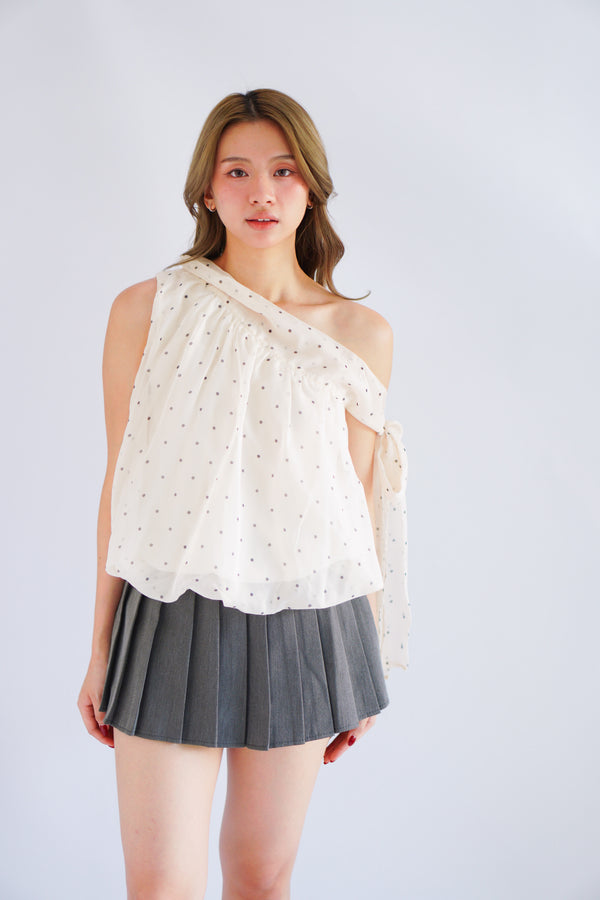 Temma Toga Polkadot Ribbon Self Tied Top in Cream