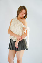 Temma Toga Polkadot Ribbon Self Tied Top in Cream