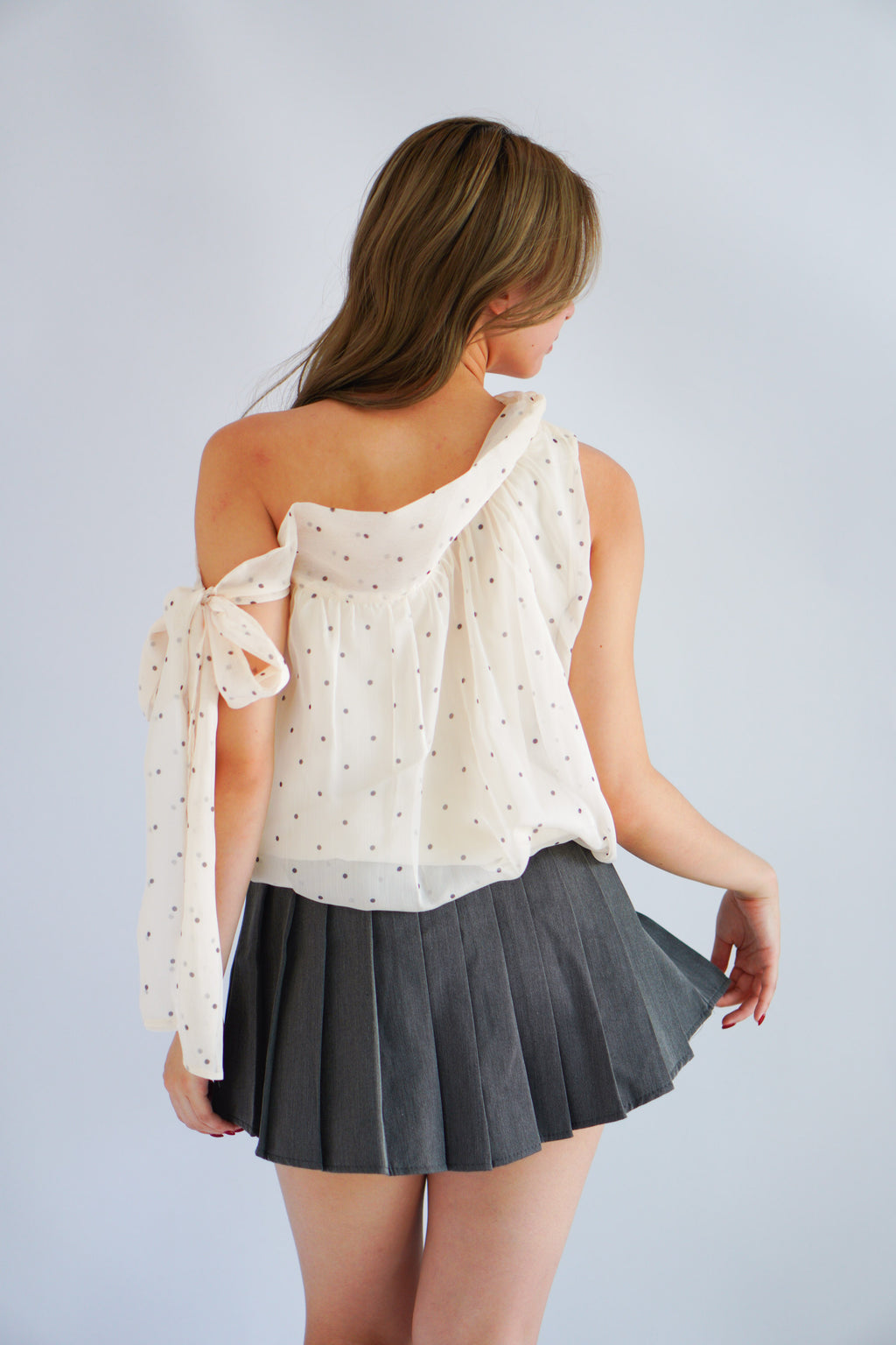 Temma Toga Polkadot Ribbon Self Tied Top in Cream