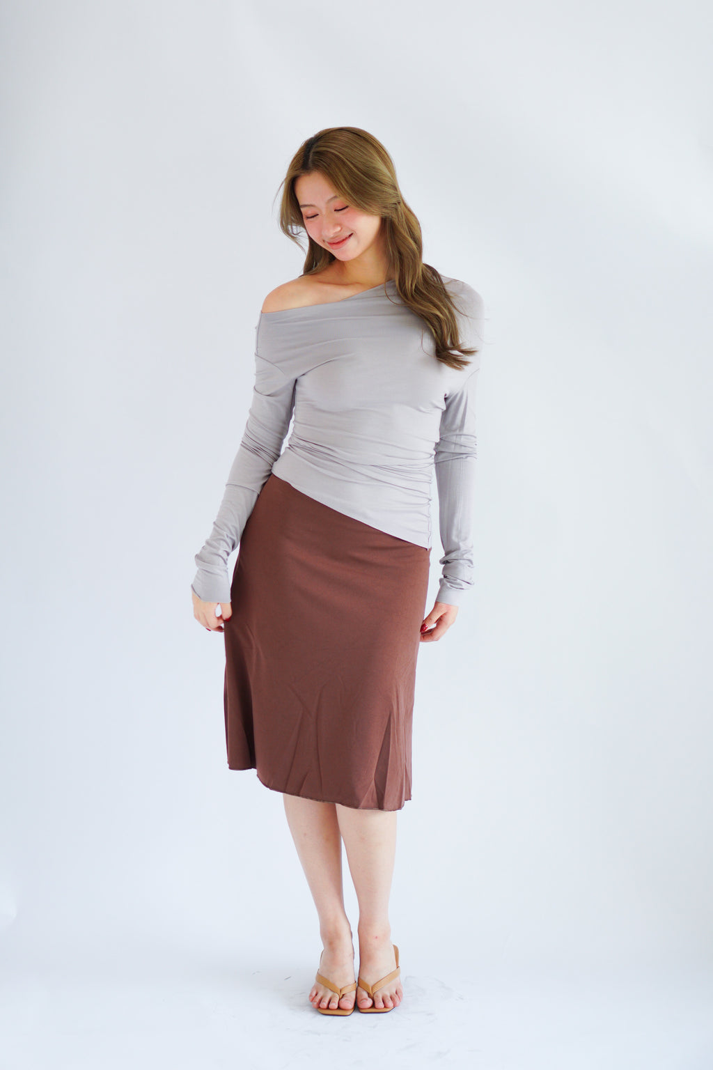 Hizzy Toga Ruched Long Sleeve Top in Grey