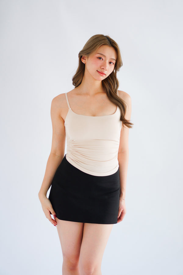 Revie Padded Ruched Camisole Top in Beige