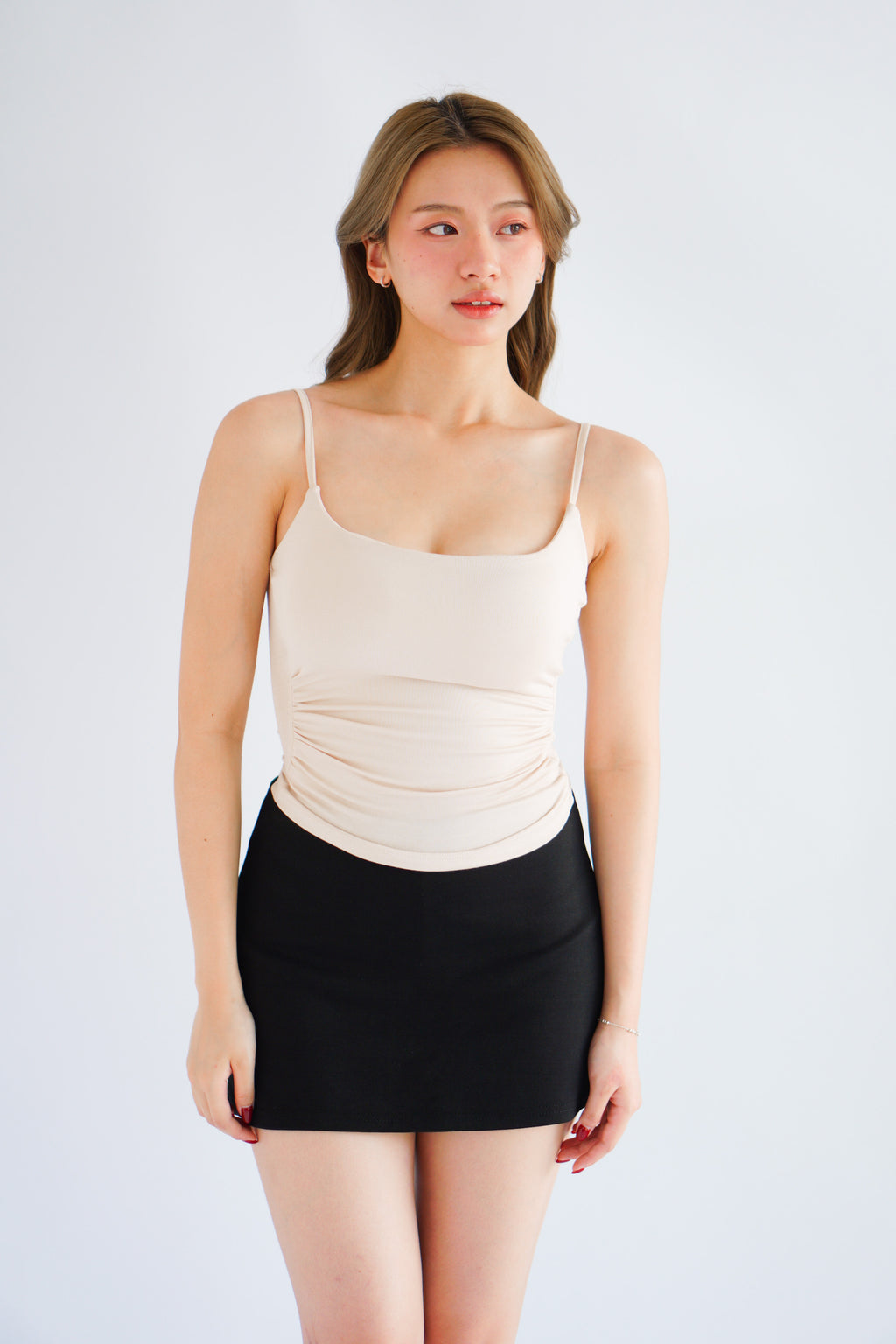 Revie Padded Ruched Camisole Top in Beige