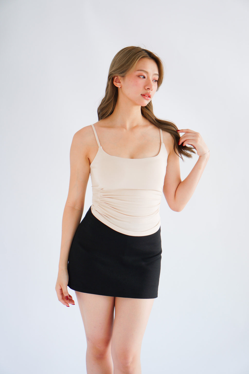 Revie Padded Ruched Camisole Top in Beige