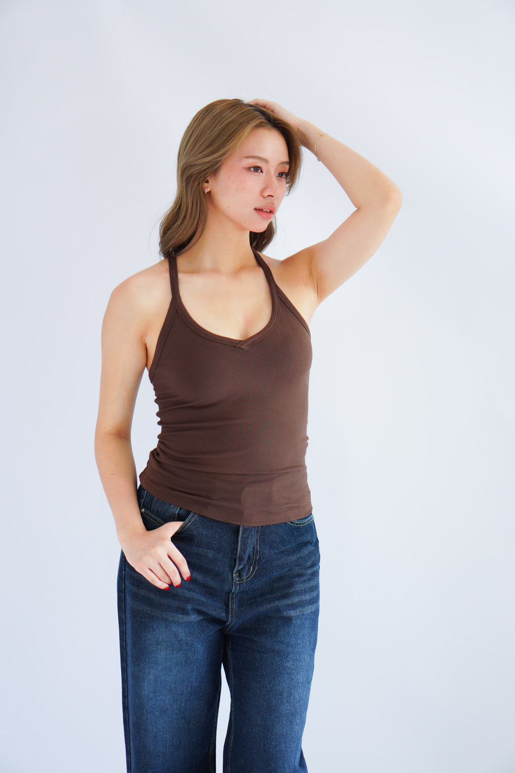 Esme Basic V Neck Camisole Top in Brown