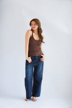 Esme Basic V Neck Camisole Top in Brown
