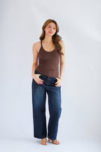 Esme Basic V Neck Camisole Top in Brown