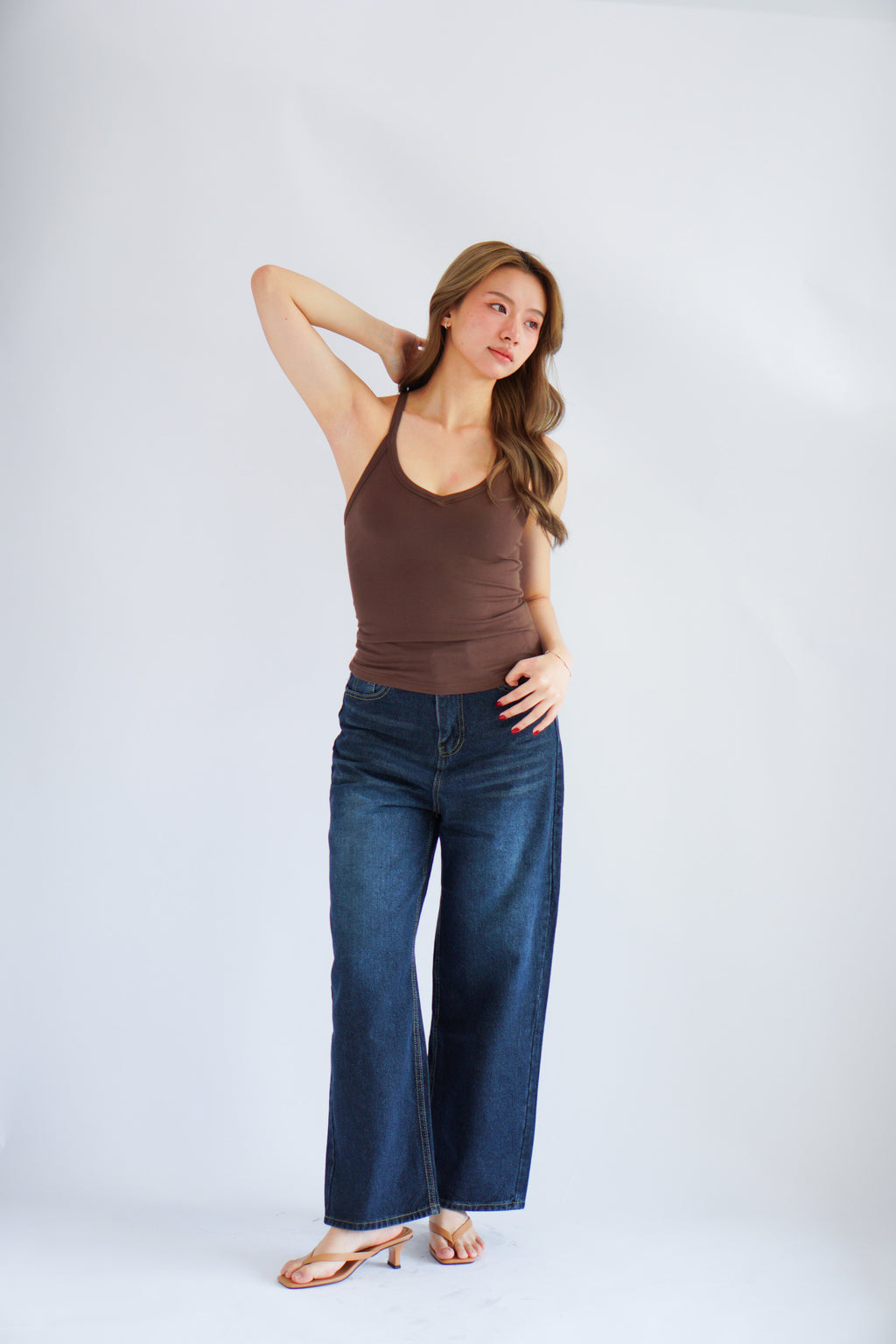Esme Basic V Neck Camisole Top in Brown