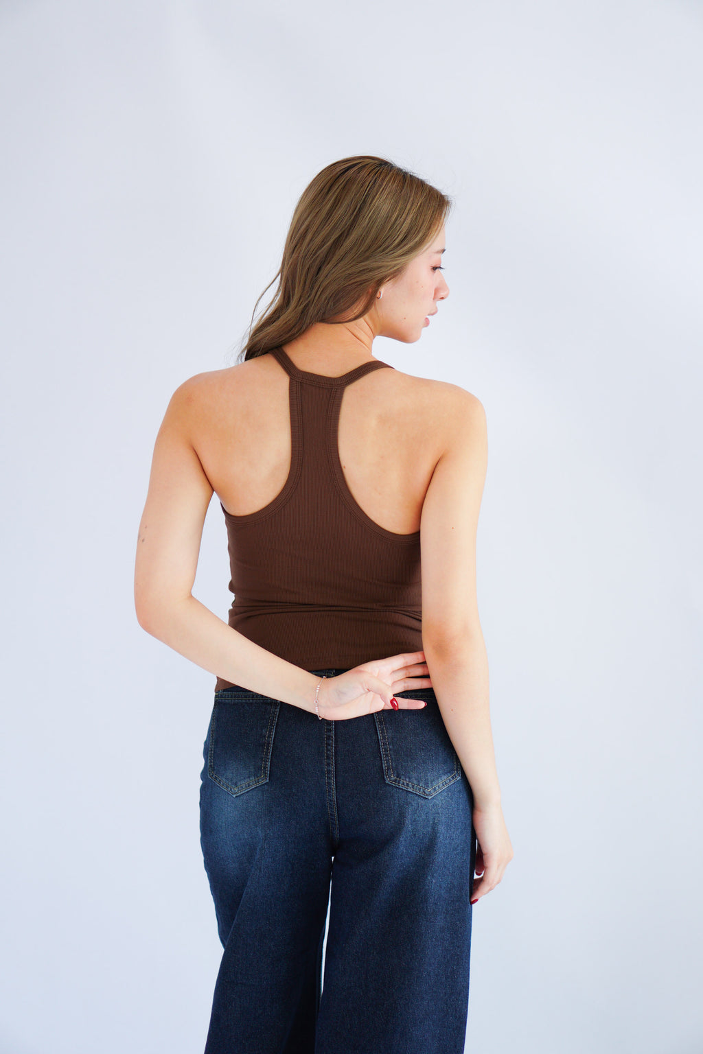 Esme Basic V Neck Camisole Top in Brown