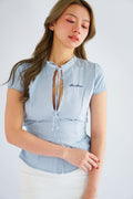 Oria Keyhole Cutout Grid Top in Blue