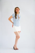 Oria Keyhole Cutout Grid Top in Blue