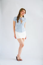 Oria Keyhole Cutout Grid Top in Blue