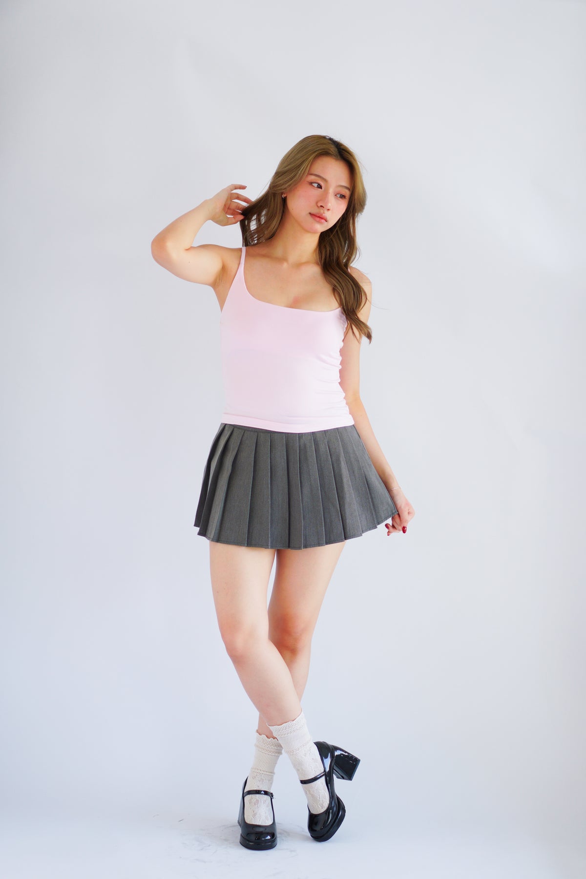 Maddy Pleated Mini Skirt in Grey