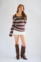 Caski Faux 2 Layer Camisole Long Sleeve Stripes Top
