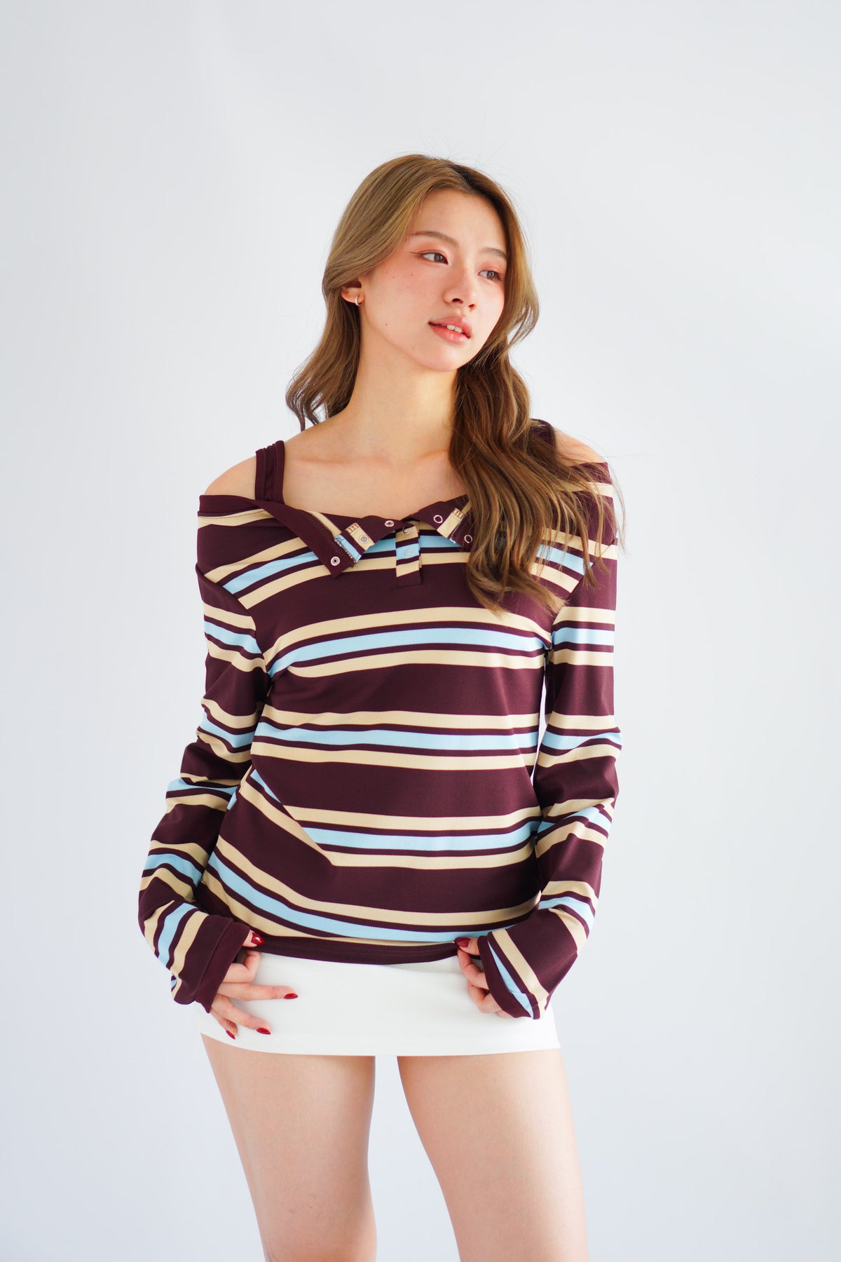 Caski Faux 2 Layer Camisole Long Sleeve Stripes Top