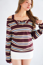 Caski Faux 2 Layer Camisole Long Sleeve Stripes Top