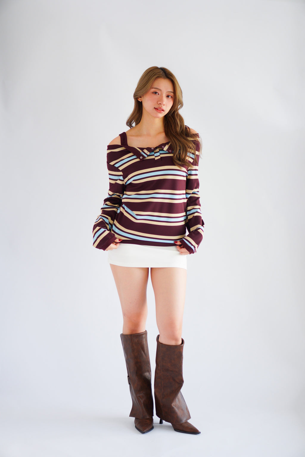 Caski Faux 2 Layer Camisole Long Sleeve Stripes Top