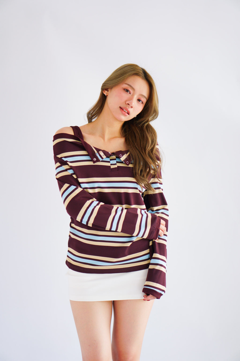 Caski Faux 2 Layer Camisole Long Sleeve Stripes Top
