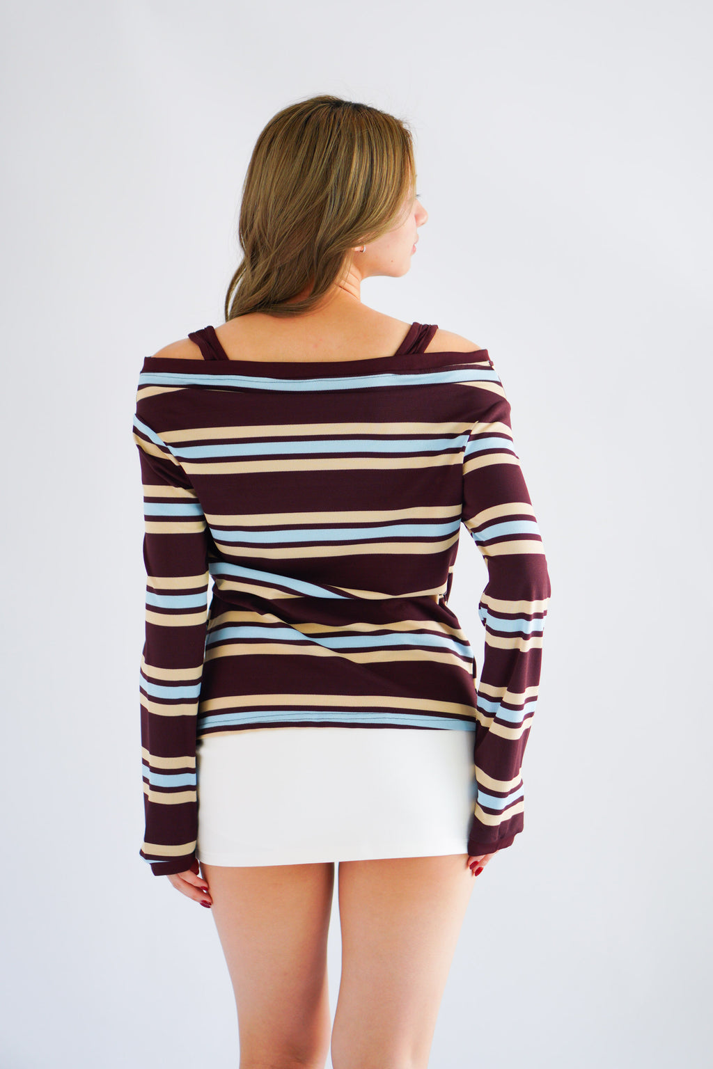 Caski Faux 2 Layer Camisole Long Sleeve Stripes Top