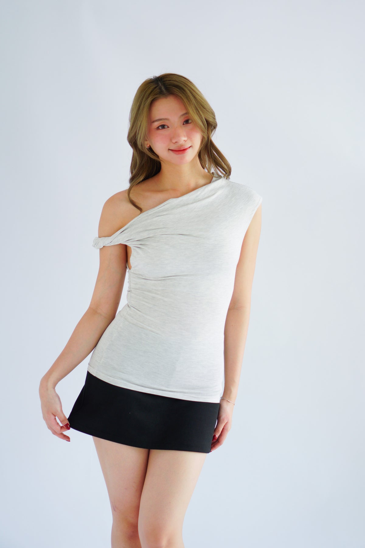 Myoka Ruched Toga Top in Light Grey