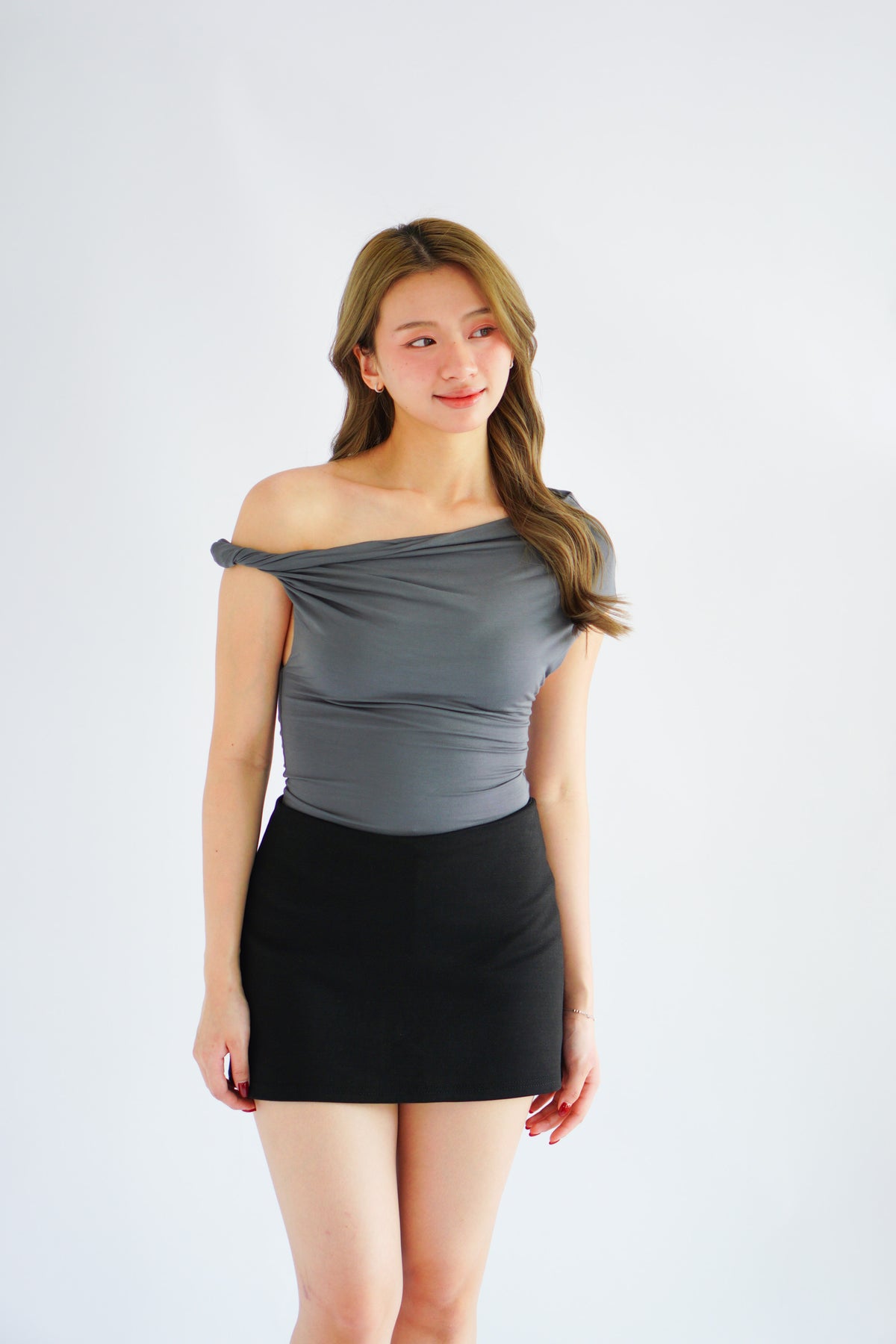 Myoka Ruched Toga Top in Dark Grey