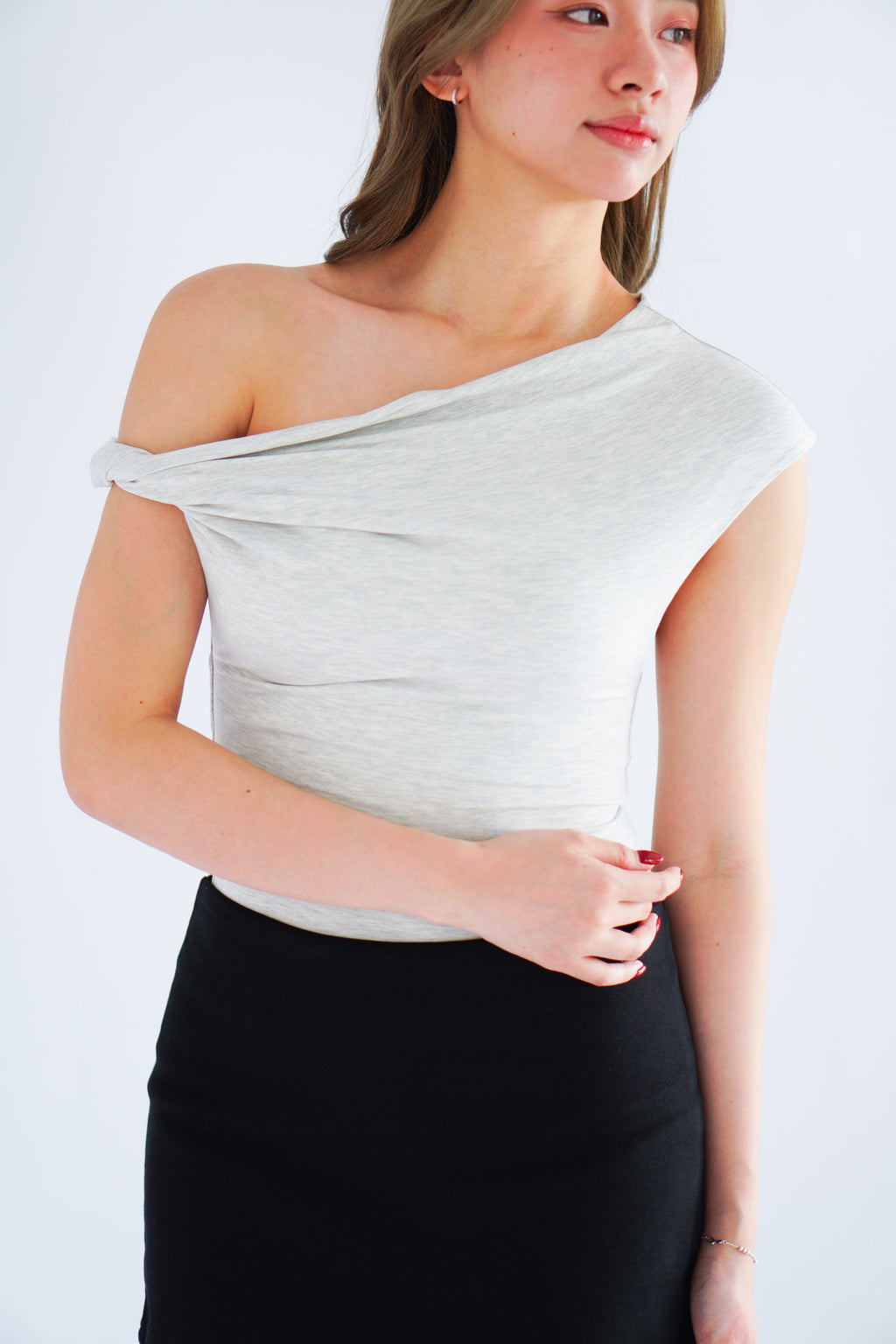 Myoka Ruched Toga Top in Light Grey