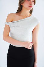 Myoka Ruched Toga Top in Light Grey