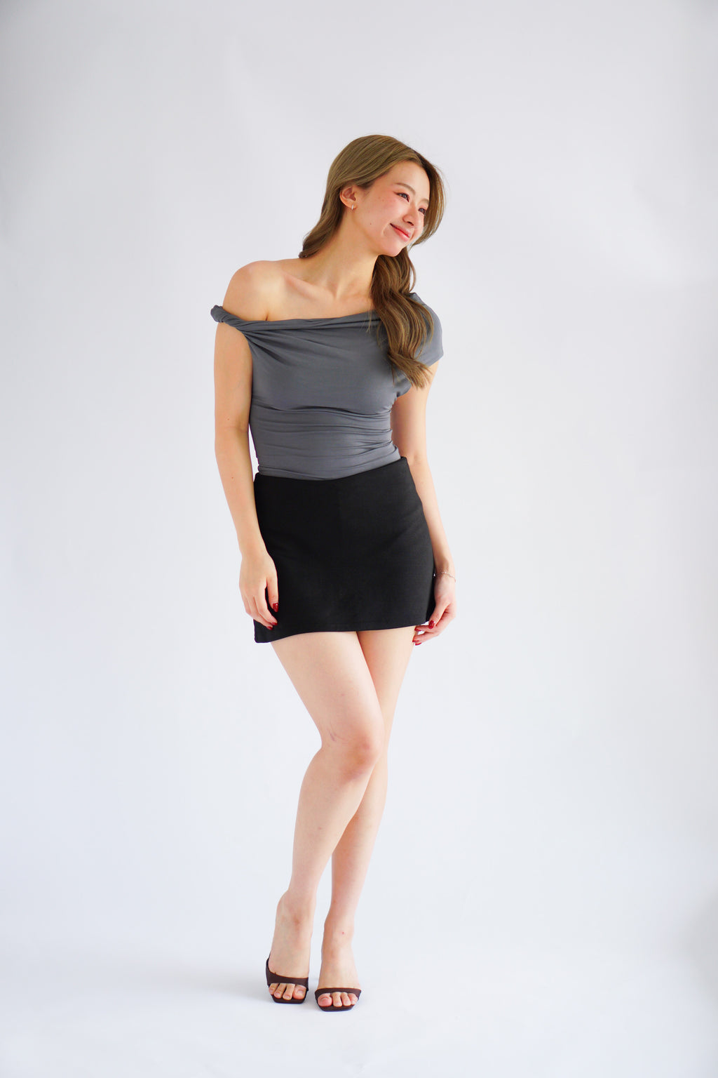 Myoka Ruched Toga Top in Dark Grey