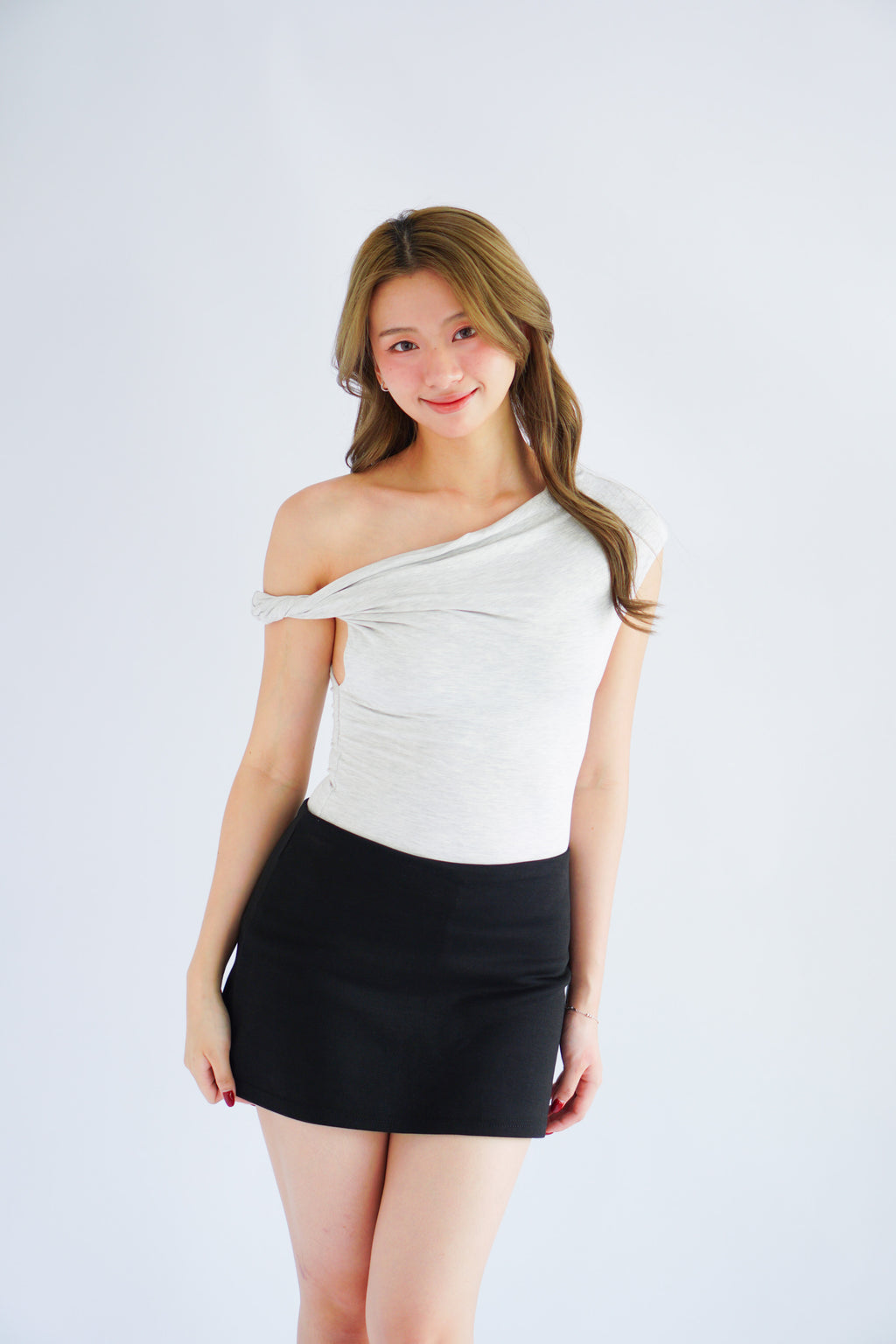 Myoka Ruched Toga Top in Light Grey