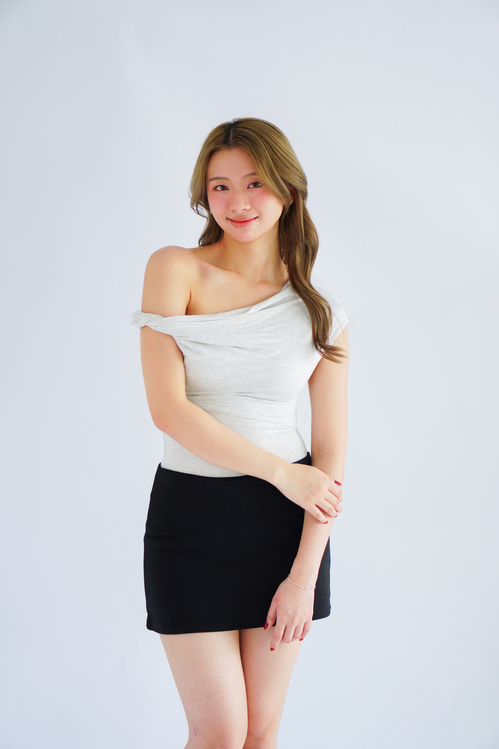 Myoka Ruched Toga Top in Light Grey