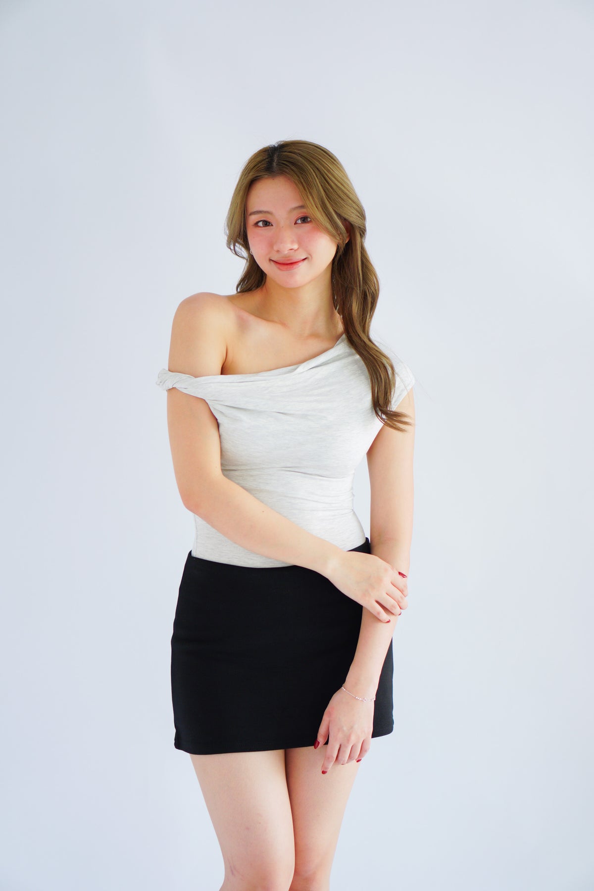 Myoka Ruched Toga Top in Light Grey