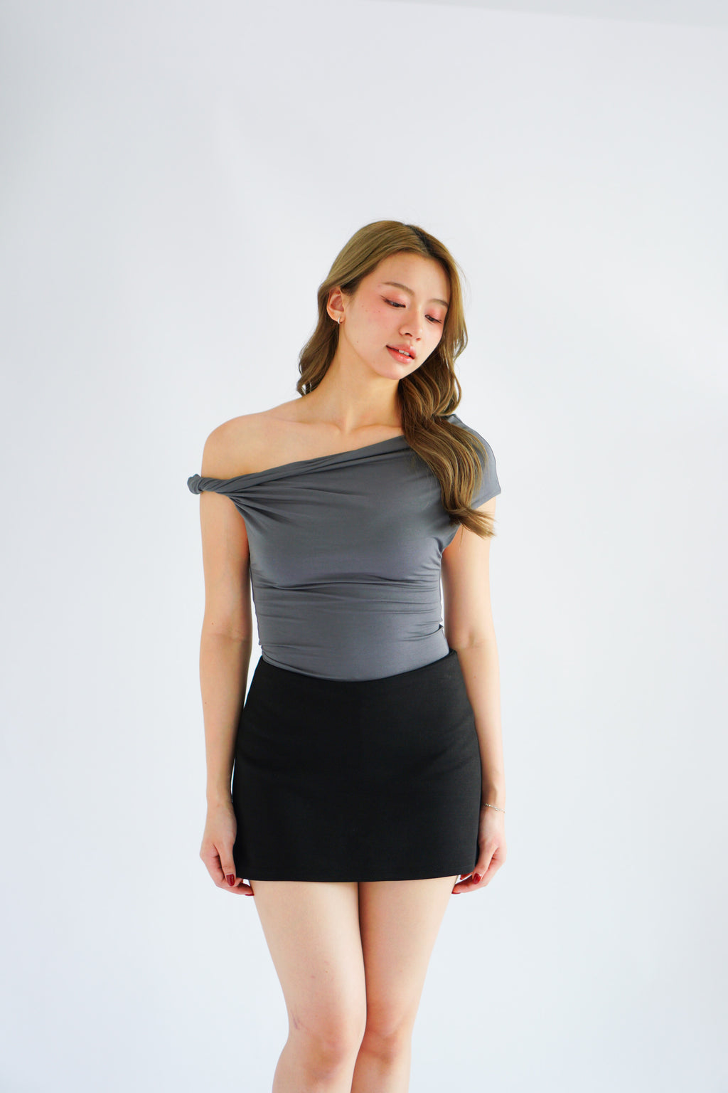 Myoka Ruched Toga Top in Dark Grey