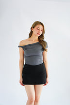 Myoka Ruched Toga Top in Dark Grey