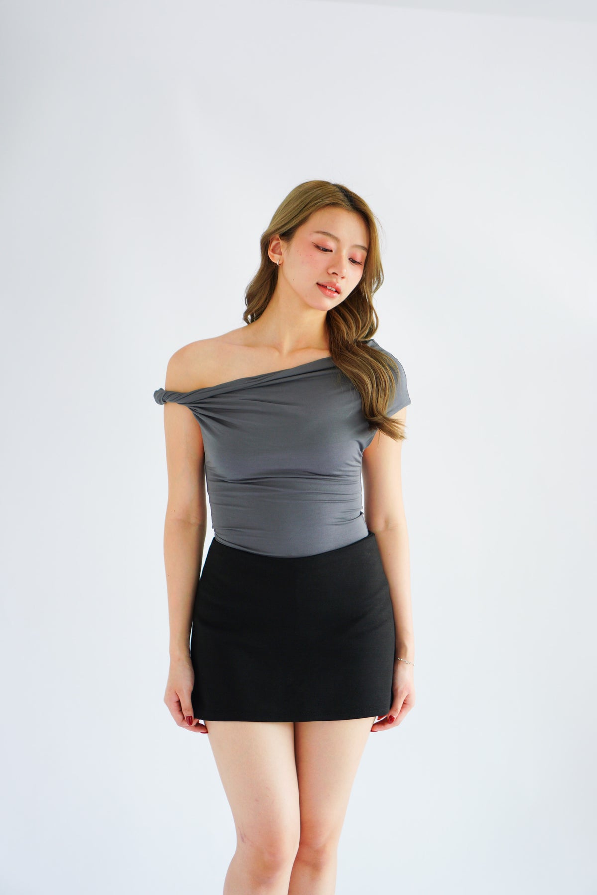 Myoka Ruched Toga Top in Dark Grey