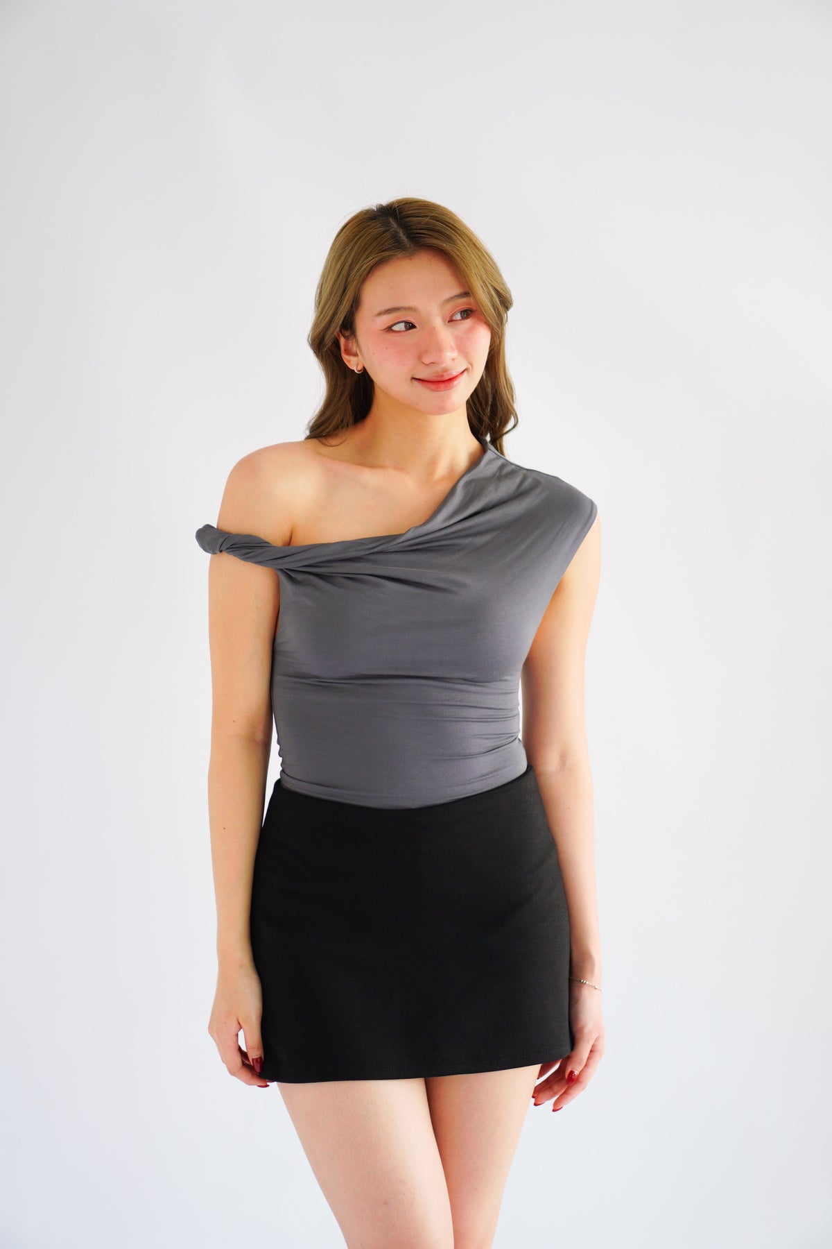 Myoka Ruched Toga Top in Dark Grey
