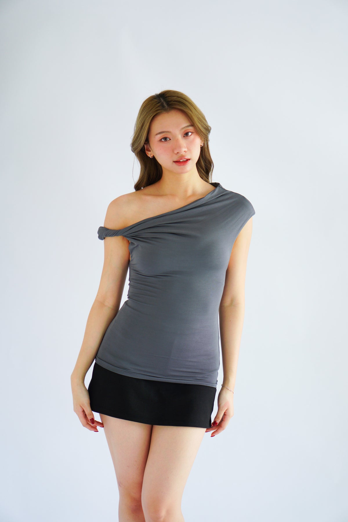 Myoka Ruched Toga Top in Dark Grey
