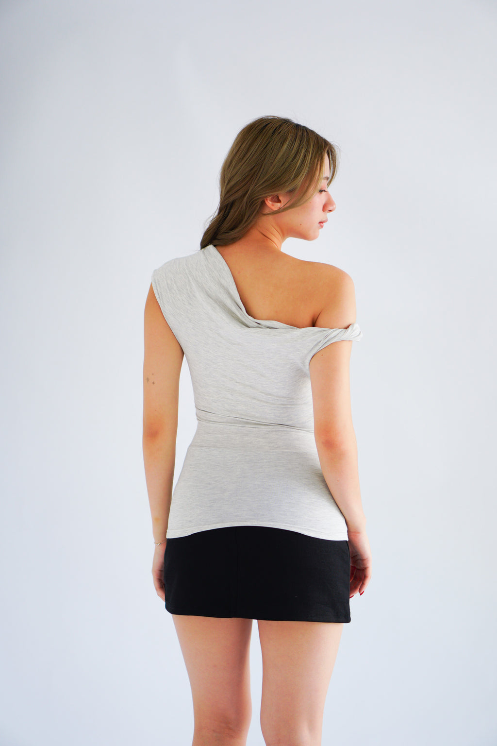 Myoka Ruched Toga Top in Light Grey