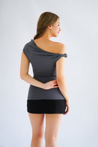 Myoka Ruched Toga Top in Dark Grey