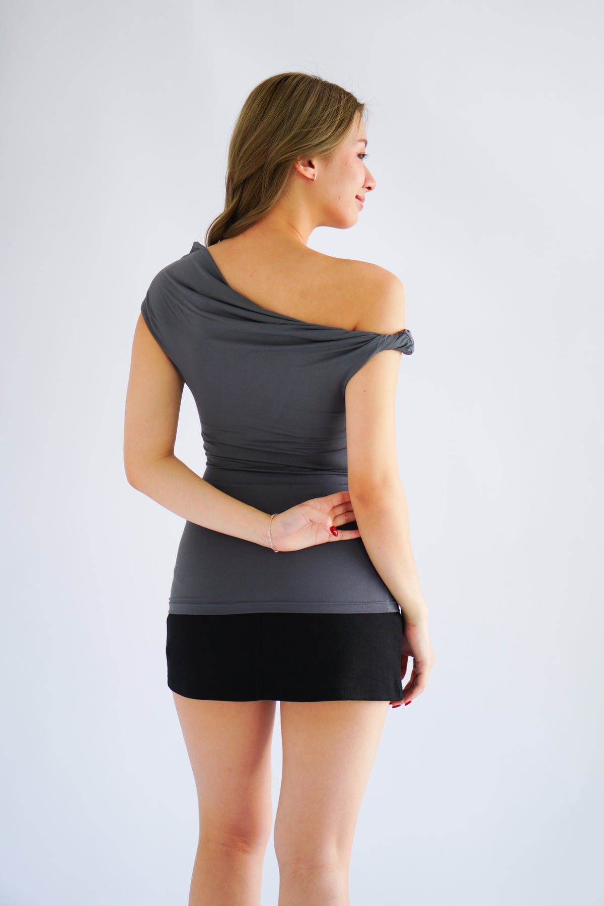 Myoka Ruched Toga Top in Dark Grey