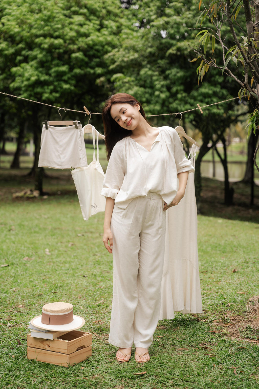 SET - Senja Linen Long Sleeve Top & Clara Wide Legged Pants by Bash