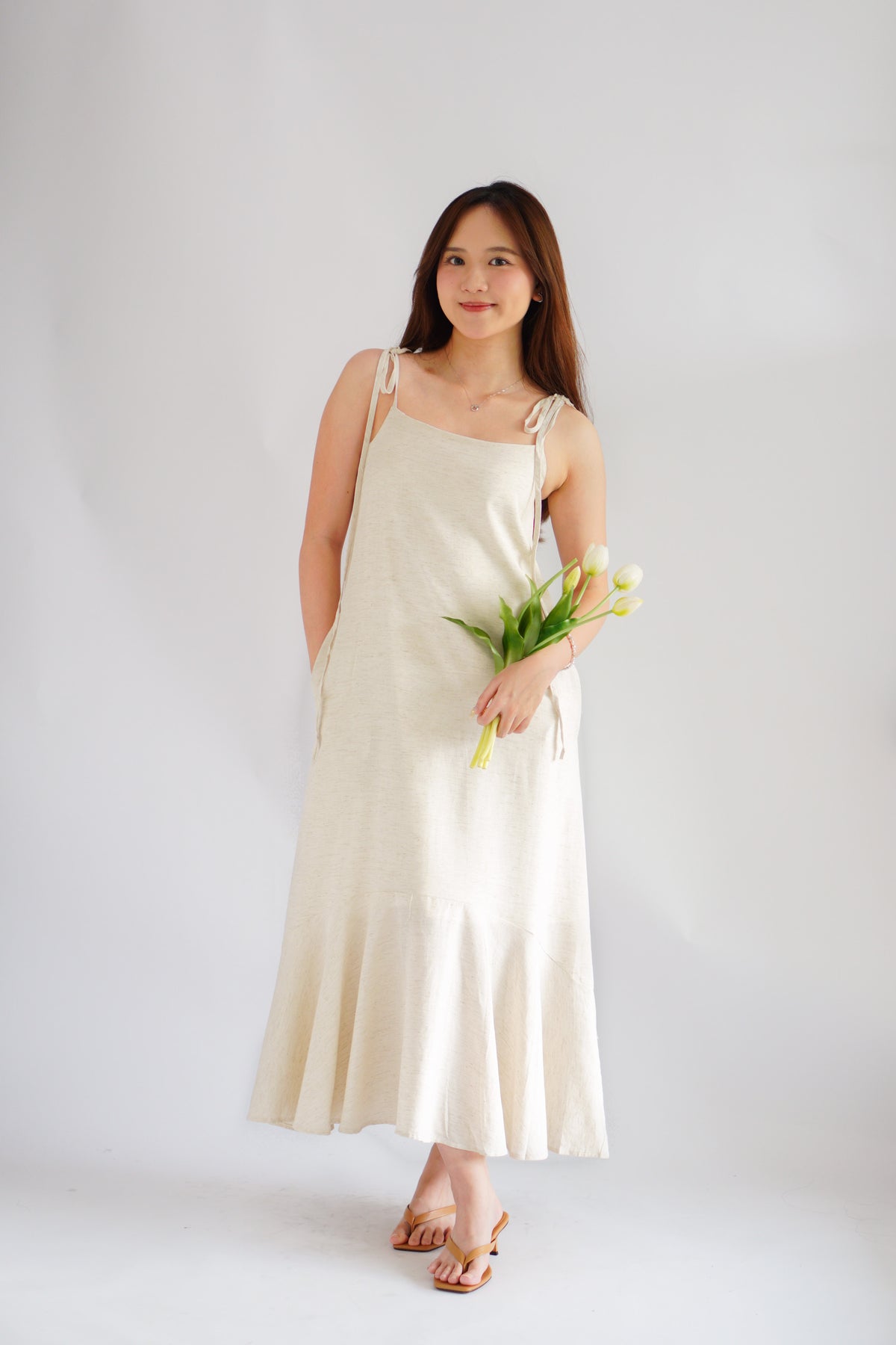Celia Linen Self-Tied Maxi Dress by Bash