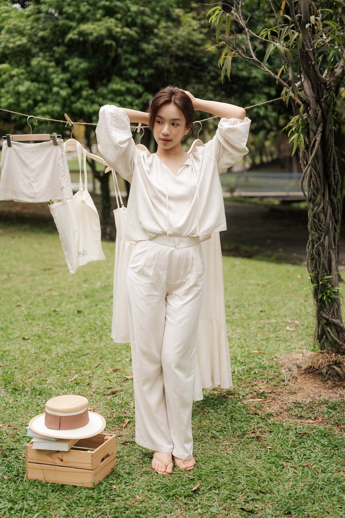 SET - Senja Linen Long Sleeve Top & Clara Wide Legged Pants by Bash