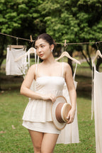 SET - Clara Linen Babydoll Top & Faye Linen Mini Skirt by Bash
