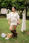 SET - Senja Linen Long Sleeve Top & Faye Linen Mini Skirt by Bash