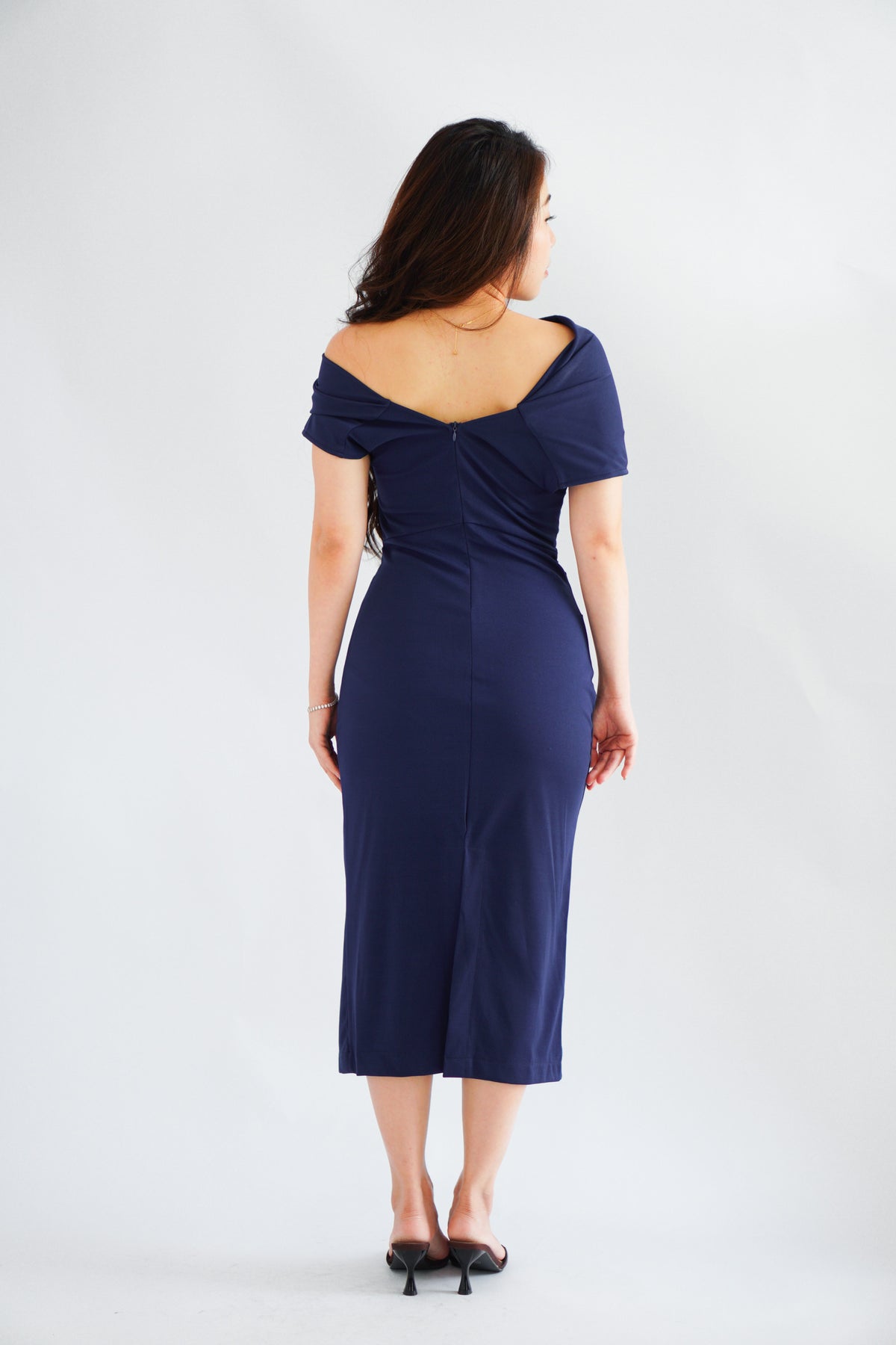 Nhaya Toga Off Shoulder Bodycon Maxi Dress in Dark Blue