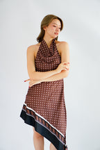 Briseis Halter Cowl Neck Polkadot Asymmetrical Dress in Brown
