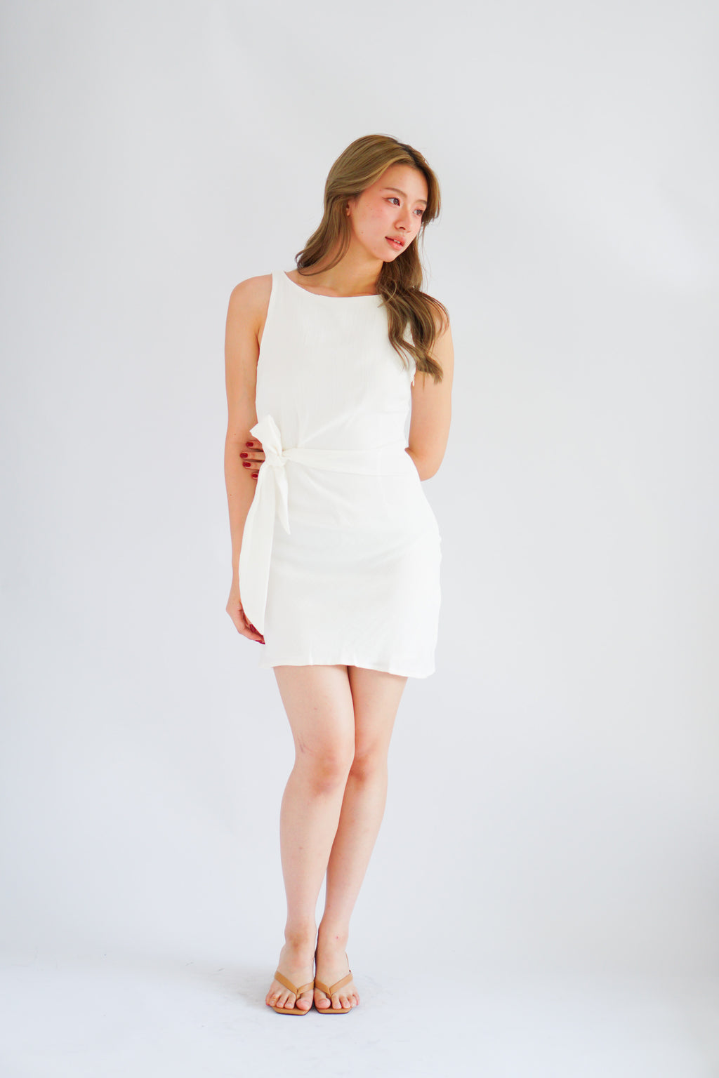 Caia Tie Waist Mini Dress in White