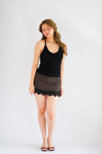 Ivara Mini Skirt with Lace in Dark Brown