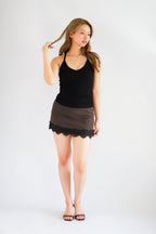 Ivara Mini Skirt with Lace in Dark Brown